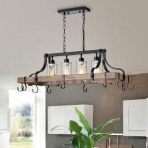 4-light Faux-Wood Metal Kitchen Island Chandelier